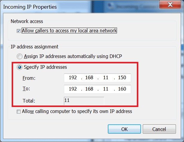 specify ip addresses