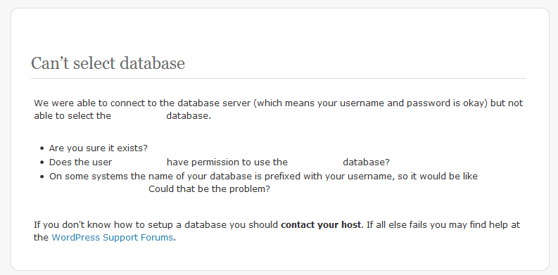 Wordpress wp-admin error message